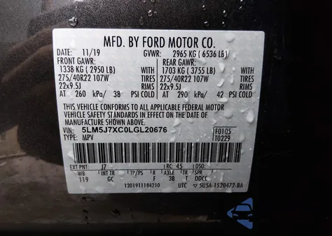 2020 Lincoln Aviator Reserve z USA, uszkodzony, nr VIN 5LM5J7XC0LGL20676